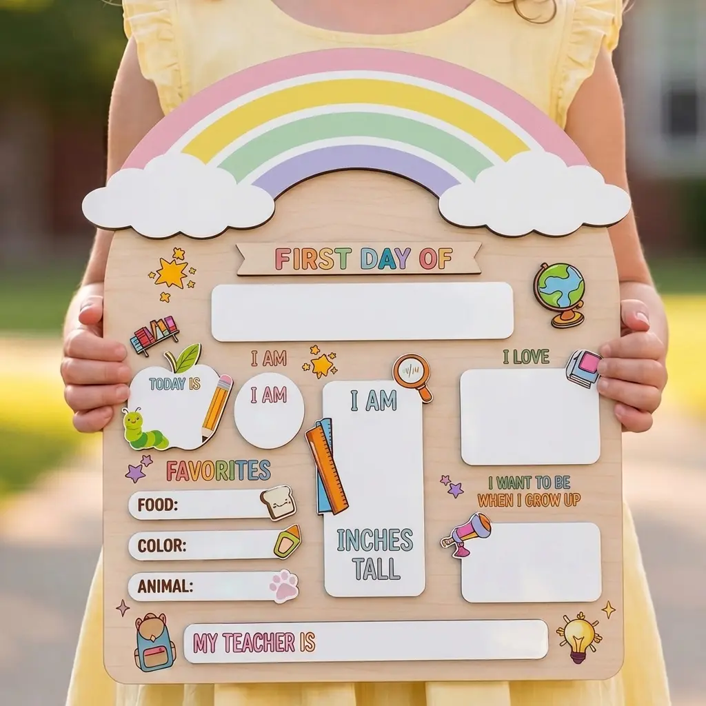 Personalized First & Last Day of School Wooden Chalkboard Sign - Reusable, 10x18 in, Customized Gifts for Kids, Dry Erase Markers Compatible School Days Photo Prop for Preschool, Kindergarten, Kids' Gifts