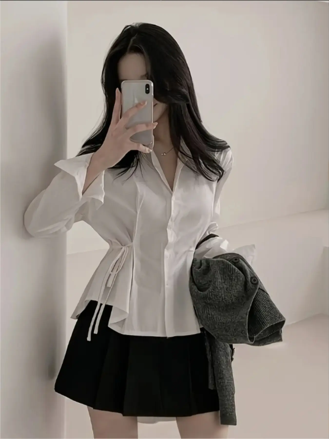 Women's Elegant Long Sleeve Woven Fabric Shirt Blouse Top with Waist Tie and Buttons, Office Wear for All Seasons, Daily Commuter Style, Casual