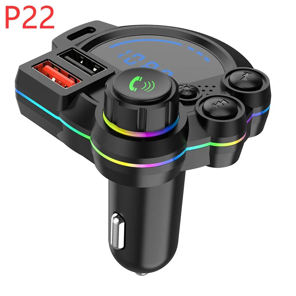 QC3.0 + PD 20W Type-C Car Charger & Bluetooth 5.3 FM Transmitter, Wireless MP3 Player with Dual USB Ports, Bass Sound Enhancer, RGB Glowing Radio Adapter, Hands-Free Calls, Car Accessories & Road Trip Essentials, Compatible with 12V-24V