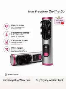 【MothersDayGift】 Cordless Hot Brush, Wireless Straightener for Straight to Wavy Hair, 2 in 1 Straightening & Curling Brush, 200 Million Ionic, Safe Mode, Ceramic Coating