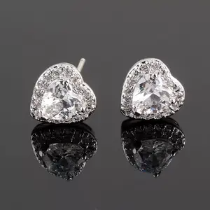 925 Sterling Silver Heart Halo Stud Earrings – Brilliant Cubic Zirconia Diamond Look Earrings