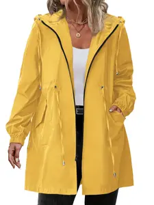 Plus Size, Women's Plus Size Jacket - Lightweight Hooded coat with Full-Zip Front, Adjustable Drawstring Hood - High Quality Outdoor Coat for, Travel - Machine Washable Jacket, High Quality Jacket, Sleek Design, Zippered Storage, Elegant Outerwear