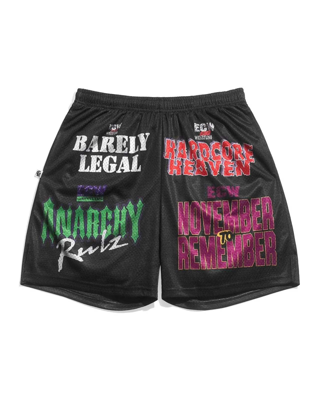 Chalk Line ECW PPV Logos Retro Shorts – WWE Extreme Championship Wrestling Mesh Shorts for Men | Attitude Era 2000s Gym & Streetwear Athletic Shorts