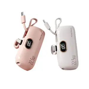 22.5W Compact Power Bank  Built‑In USB‑C & Lightning Cables, LED Battery Display, Fast Charging Portable Mini Charger for iPhone & Android Durable