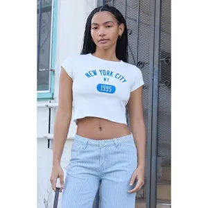 John Galt Women's White Ashlyn New York City 1995 Cropped T-Shirt - Multicolor