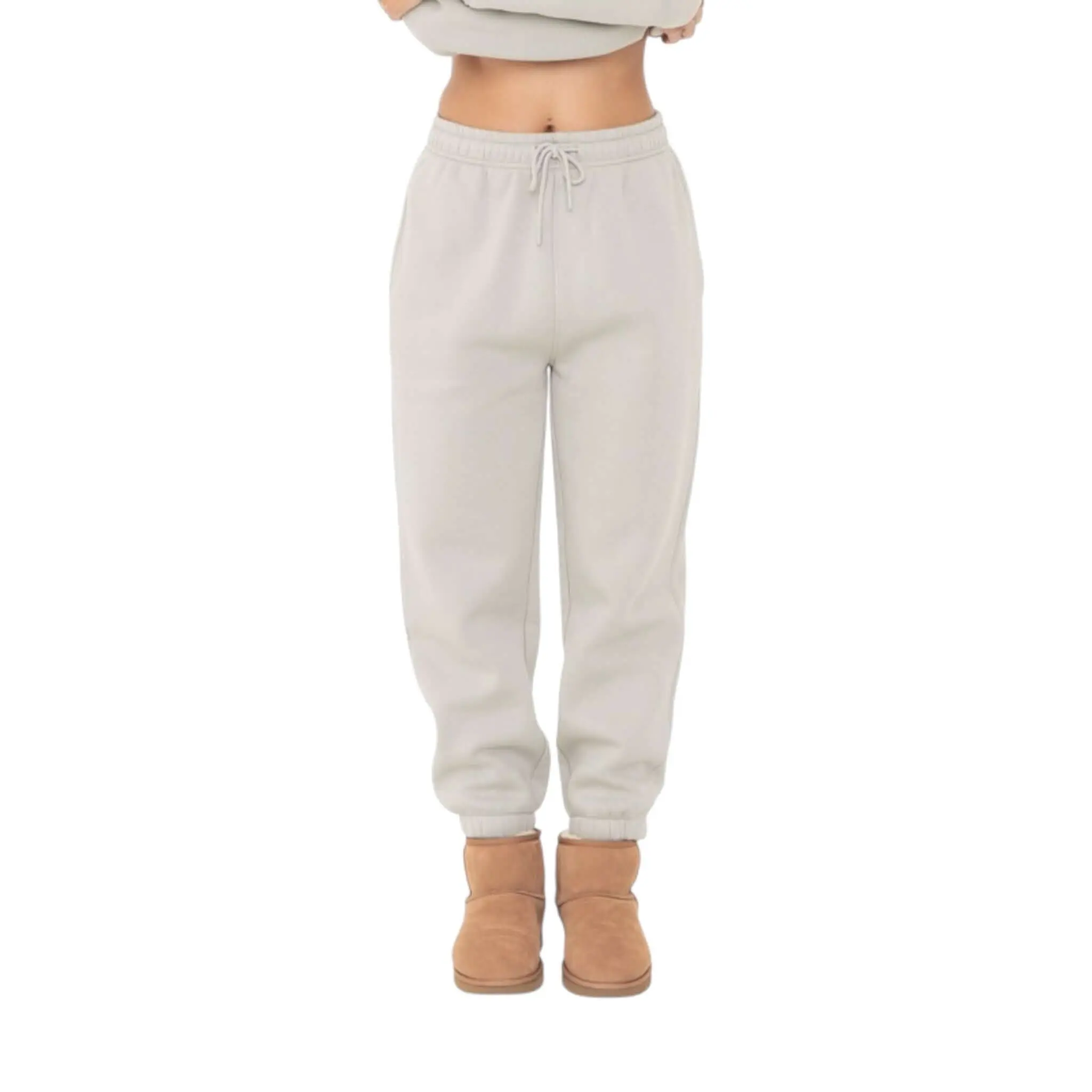 Cream Cropped Fleece Sweatpants Womenswear Activewear