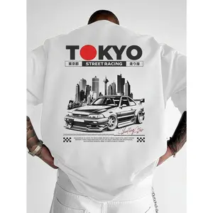 Men'S Tokyo Street Racing Graphic T-Shirt , Japanese Car Print, Casual Crew Neck, Loose Fit, Summer Outdoor Wear, Tokyo Street Racing Apparel | Urban Style Tee