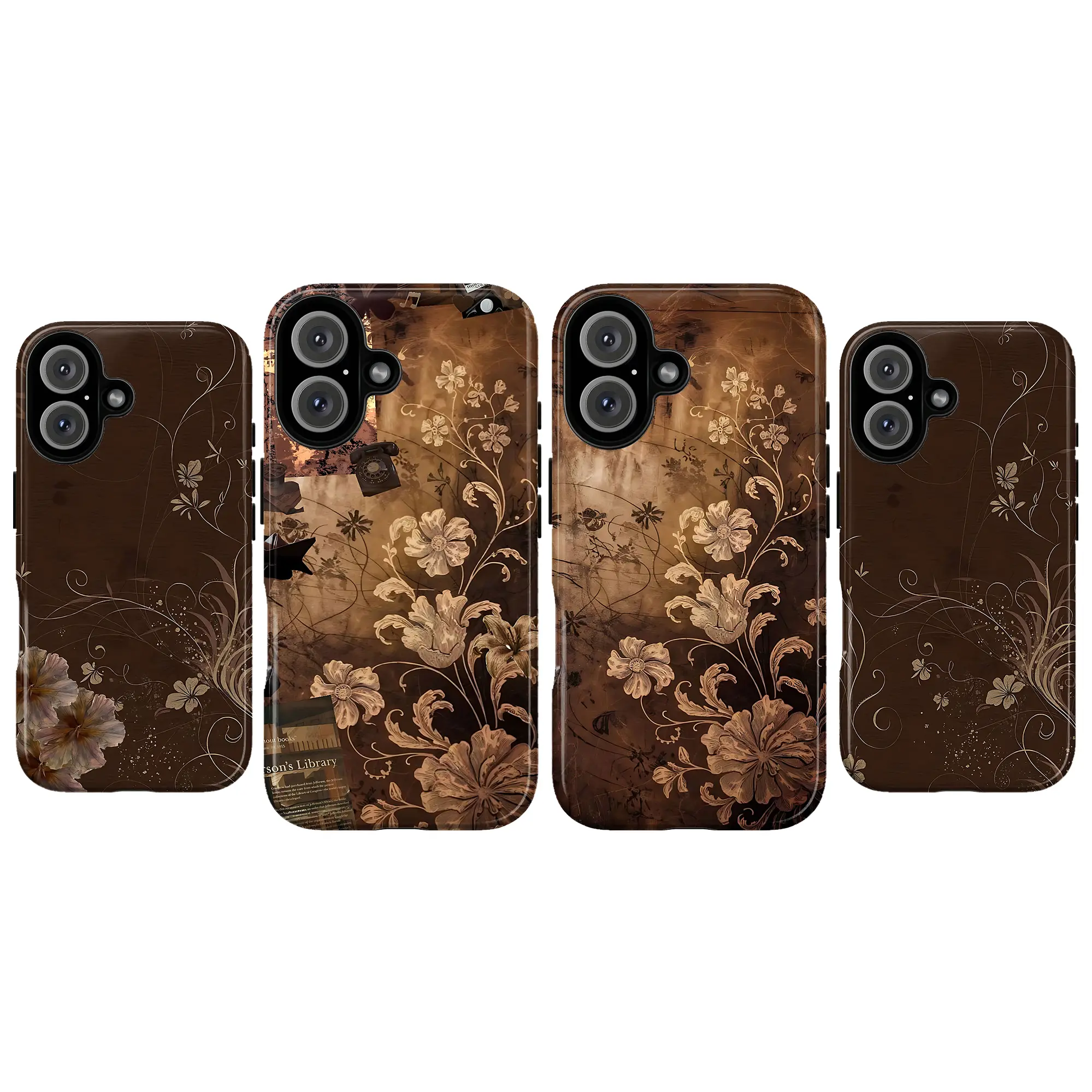 Vintage Brown Floral Phone Case, Dark Academia Aesthetic Protective Cover for iPhone & Galaxy, Classic Elegant Flower, Antique Botanical Style, Cozy Cottagecore Gift for Her