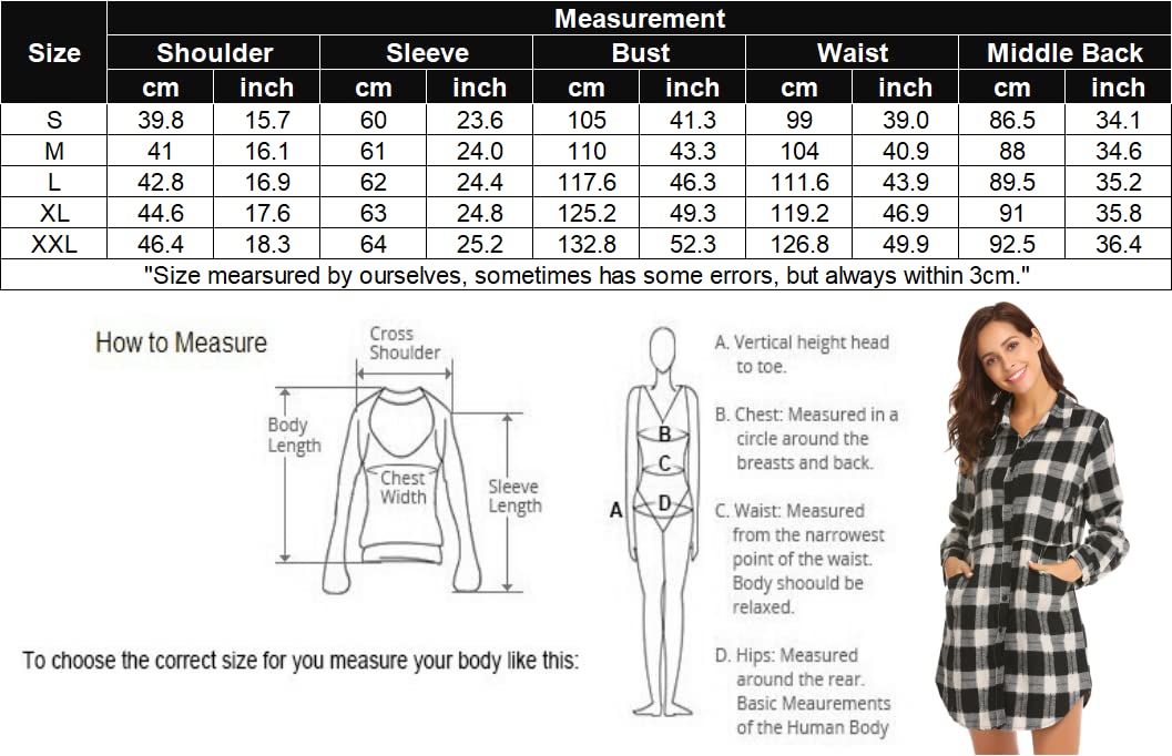 Women's Plaid Shirt Casual Long Sleeve V-Neck Button-Up Oversize Loose Fit Tunika S-XXL for Autumn Winter