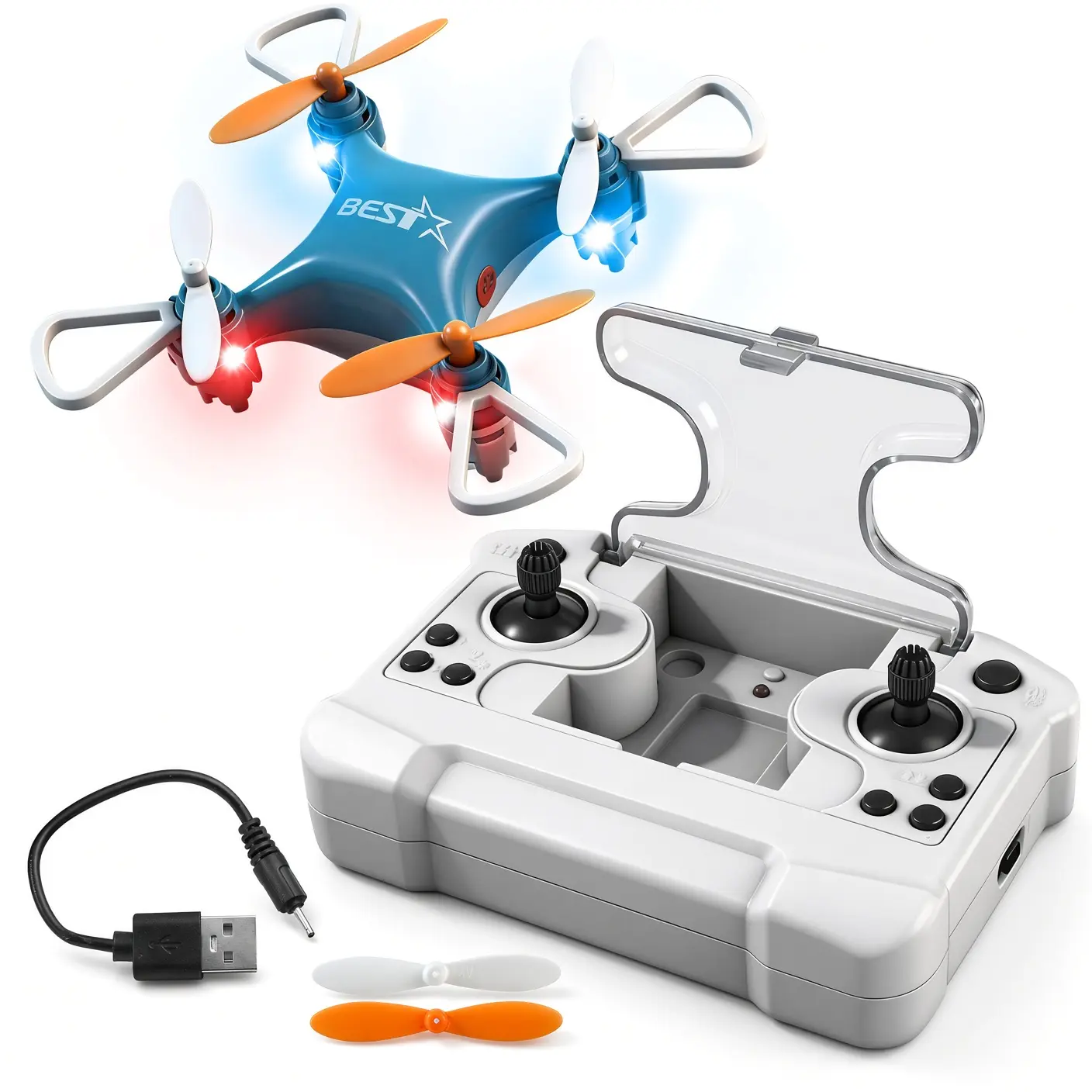 RC Quadcopter Drone with Storage Controller, Pocket Size USB Rechargeable Flying Toy with LED Lights, Altitude Hold, 360° Flips and One-Key Takeoff and Landing for Beginners