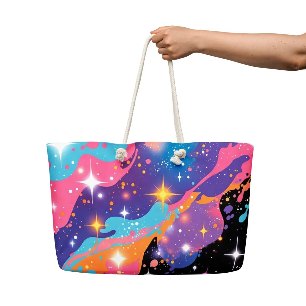 Cosmic Galaxy Swirl Tote Bag, Pink Blue Purple Starry Sky Weekender Bag, Colorful Space Print Beach Bag, Large Canvas Rope Handle Tote, Trendy Oversized Shoulder Bag, Vacation Travel Tote, Summer Essential