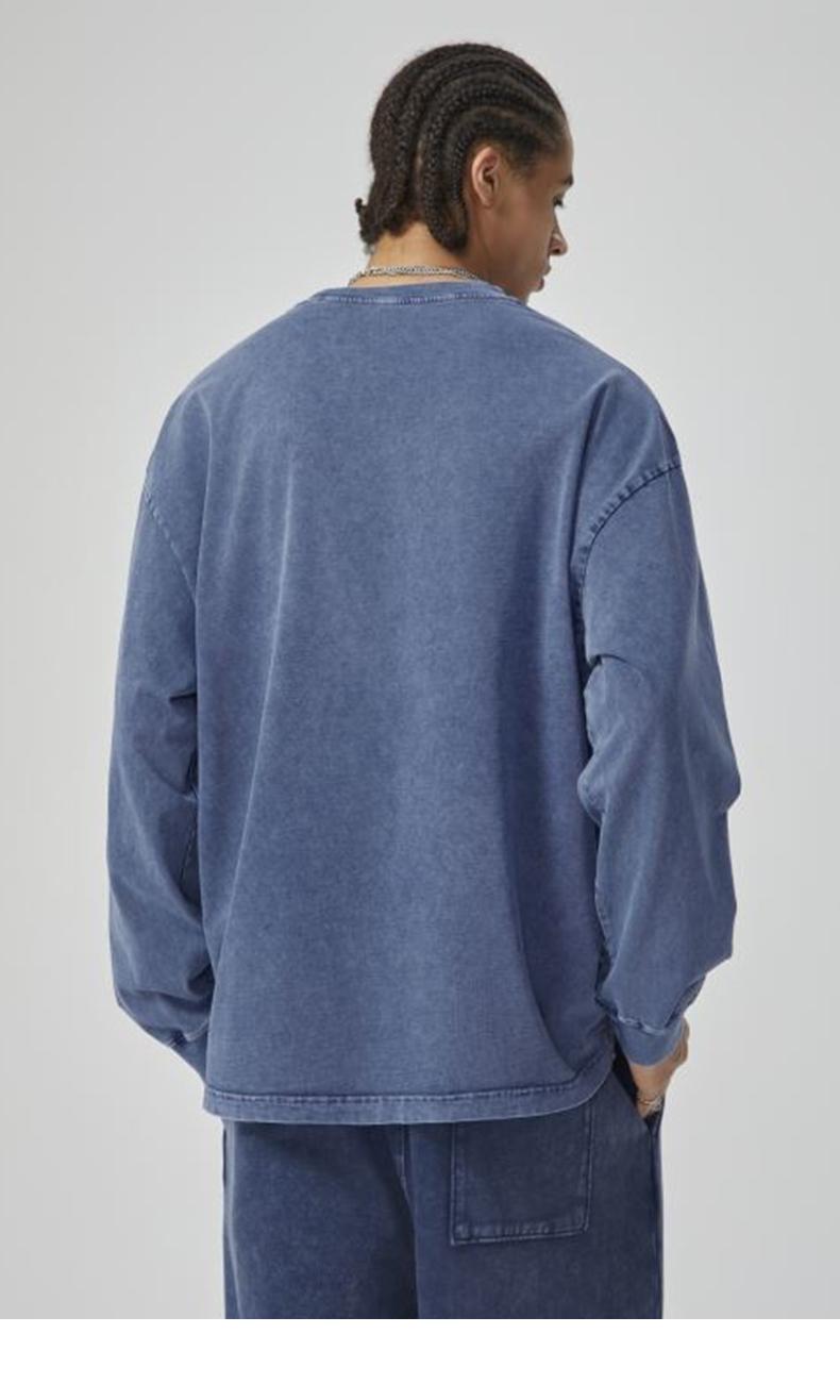 Inflation 100% Cotton 270g Cropped Boxy Fit Washed Oversize Streetwear Long Sleeve T-Shirt Autumn New American Vintage Washed Cotton Tee Short Menswear Top Tshirt Round Neck Crewneck Casual Bestie Operator Beige Plain