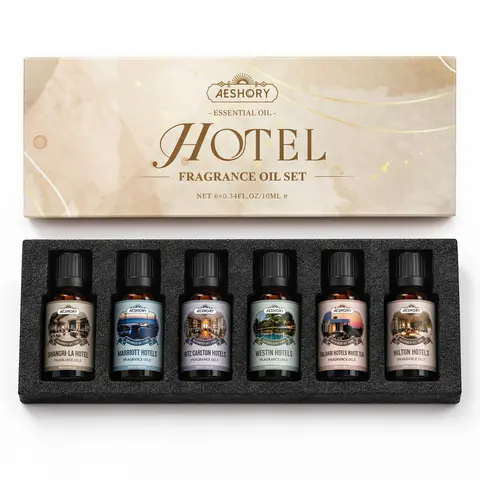 Aeshory Luxury Hotel Essential Oil Set - 6 Premium Fragrance Oils, Aroma Freshener, Hotel Scent Diffuser Accessory, Creates 5-Star Room Vibe at Home
