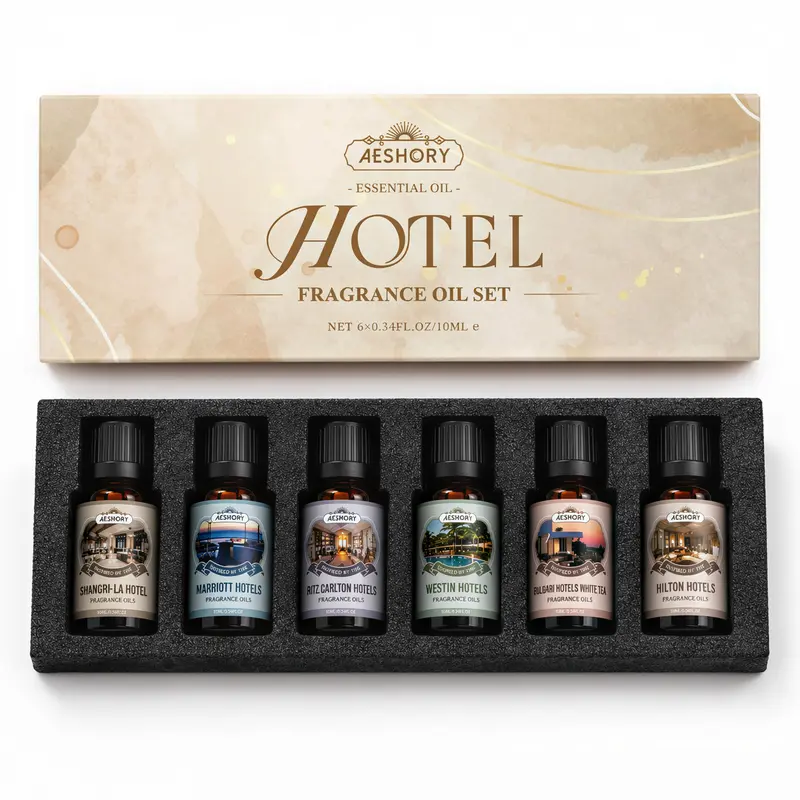 Aeshory Luxury Hotel Essential Oil Set - 6 Premium Fragrance Oils, Aroma Freshener, Hotel Scent Diffuser Accessory, Creates 5-Star Room Vibe at Home