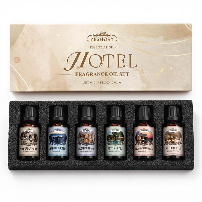Aeshory Luxury Hotel Essential Oil Set - 6 Premium Fragrance Oils, Aroma Freshener, Hotel Scent Diffuser Accessory, Creates 5-Star Room Vibe at Home