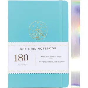 Dotted Notebook Journal 180GSM Bamboo Thick White Paper 160 Pages 5 * 5MM Dot Grid, Lay Flat Binding,Colored Silver Edges, Bookmarks and Expandable Back Pocket (BKP-7)