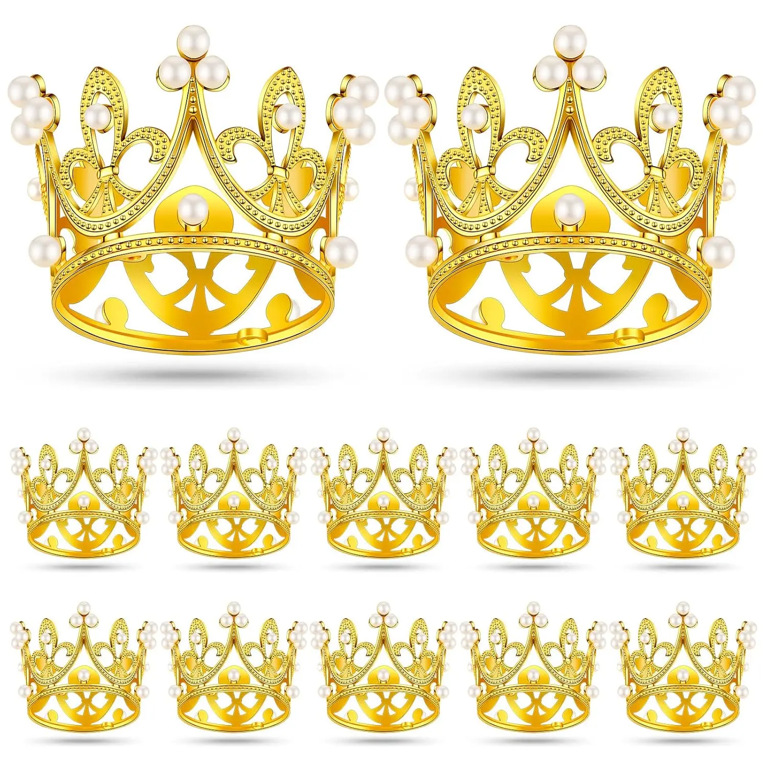12 Pieces Mini Crown - Silver/Gold Decorative Crown for Wedding and Cake Topper with Pearl Crystal and Tiara Accents
