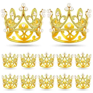 12 Pieces Mini Crown - Silver/Gold Decorative Crown for Wedding and Cake Topper with Pearl Crystal and Tiara Accents
