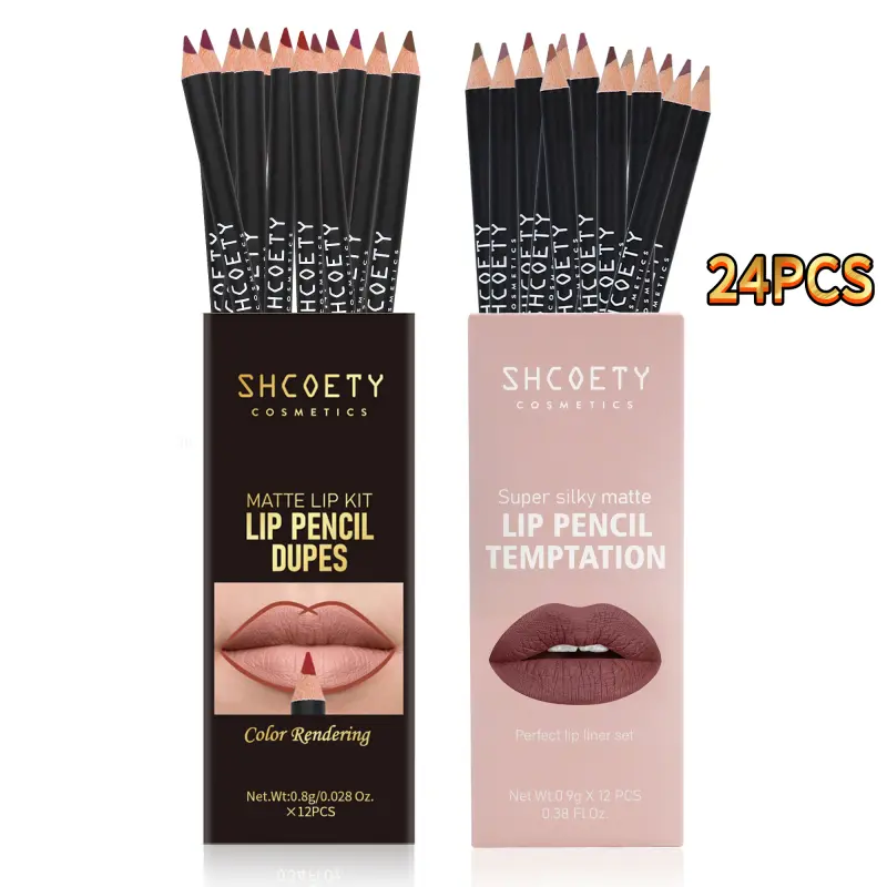 Women's 24-Color Matte Lipliner Pencil Set - Silky Smooth, Long-Lasting, Waterproof, Smudge-Proof Tool for Lip Defining, Filling, Contour & Plumping, Nude Brown Tone Makeup Kit for Daily/Party Use, Ideal Gift, Plumper