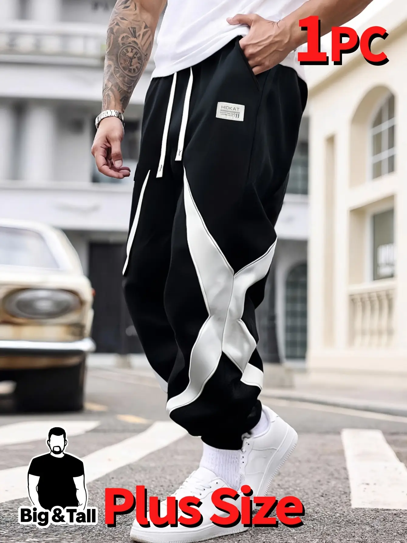 Big & Tall men’s color-block striped jogger pants with elastic drawstring waist, loose fit, ankle cuffs, plus sizes, side pockets; breathable, lightweight running joggers; casual streetwear athletic pants; lightweight stretchy sweatpants