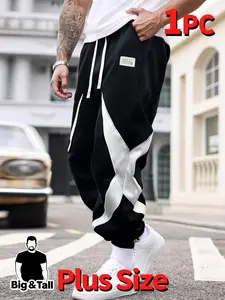 Big & Tall men’s color-block striped jogger pants with elastic drawstring waist, loose fit, ankle cuffs, plus sizes, side pockets; breathable, lightweight running joggers; casual streetwear athletic pants; lightweight stretchy sweatpants
