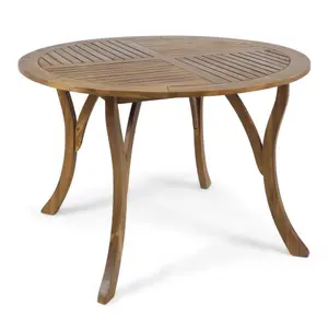 Teak 47.25 Inch Round Acacia Wood Dining Table, Weather Resistant Slatted Patio Table, Heavy Duty Stable Indoor Outdoor Table for Home Garden Backyard Deck