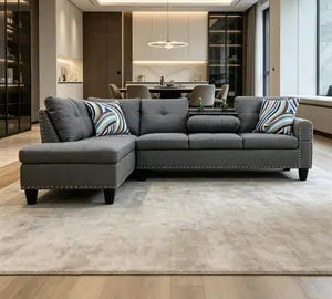 Dark Gray Left-Facing L-Shaped Sectional Sofa with Cup Holder - Indoor Living Room Furniture Piece