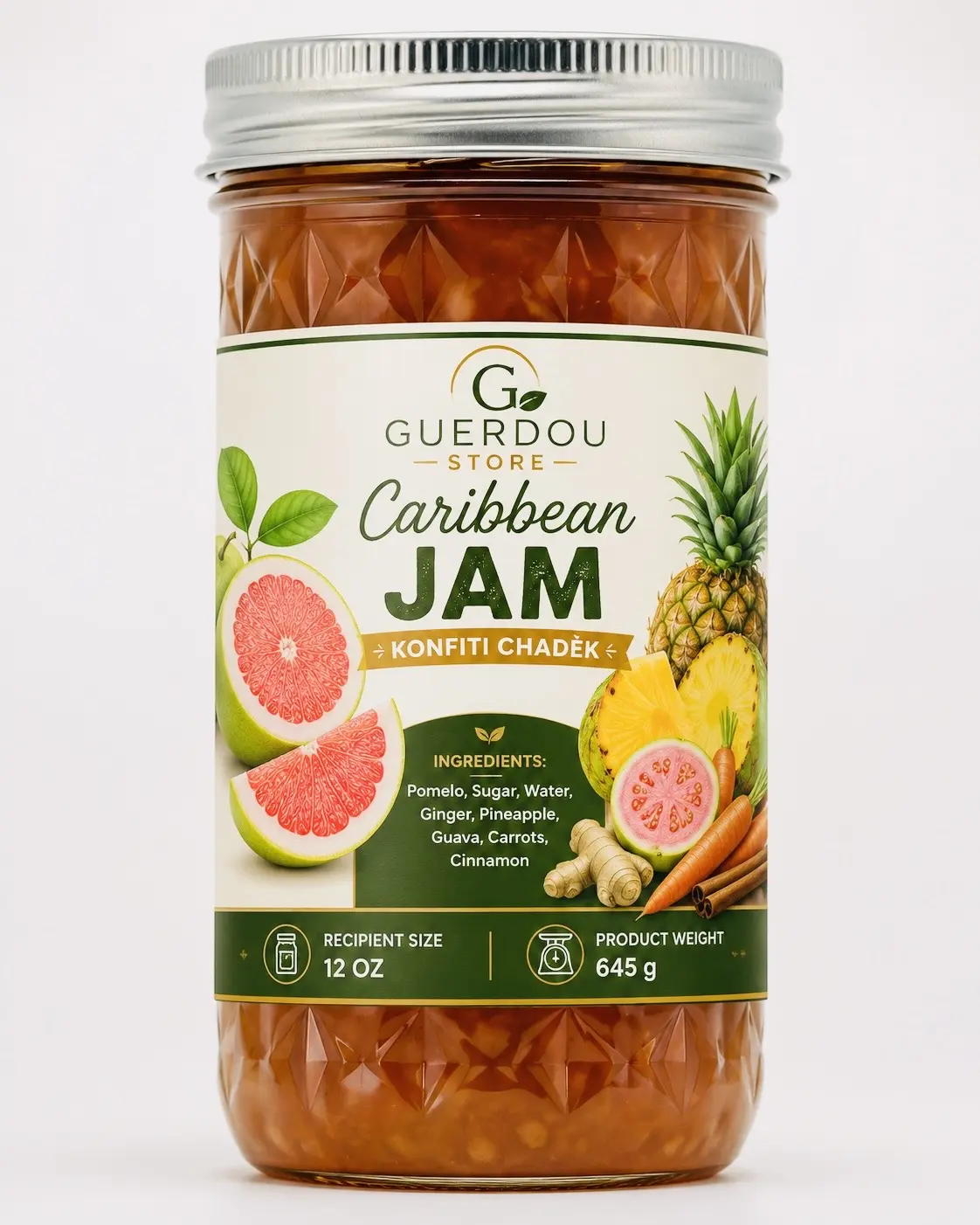 Homemade Caribbean Jam (konfiti Chadèk) Haitian pomelo Jam & Tropical Fruit Jam/ Handmade Goumet Spread Jam/ 645 g