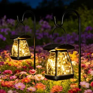 Solar Lantern, Set of 2/4, Solar 2-in-1 Pathway & Lantern String Lights 3 Lighting Modes, Waterproof Solar Lawn Lights, Suitable for Garden, Courtyard, Yard, Pathway Decoration, Warm White Light