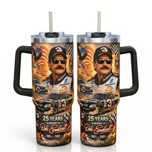 Dale No.3 Racing Legend Tumbler 40oz With Handle & Straw, 25 Years In Memory Tribute Cup, Patriotic NASCAR Style Insulated Travel Mug Gift For Fans