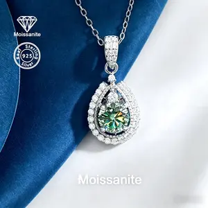 925 Silver 1 Carat Teal Moissanite Waterdrop Pendant Necklace, Fashion Versatile Shiny Women's Jewelry, Daily Wear for Vacation, Party, Wedding & Anniversary, Perfect Gift for Birthday, Valentine's Day, Teacher's Day, Christmas, Halloween and New Year