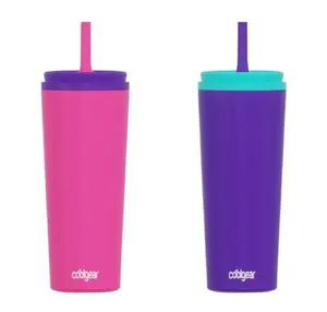 COOL GEAR 2-Pack 22 oz Slate Stainless Steel Tumbler with Straw Lid, Reusable Tumbler