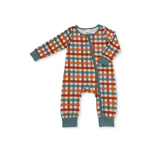 colorful Plaid Print long sleeve OnePieces