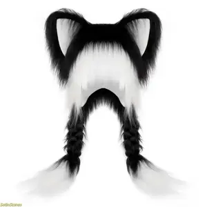 1-piece Valentine's Day gift recommendation: a soft, plush animal ear hat with braided details, perfect for cosplay and winter party looks, available in white and pink.