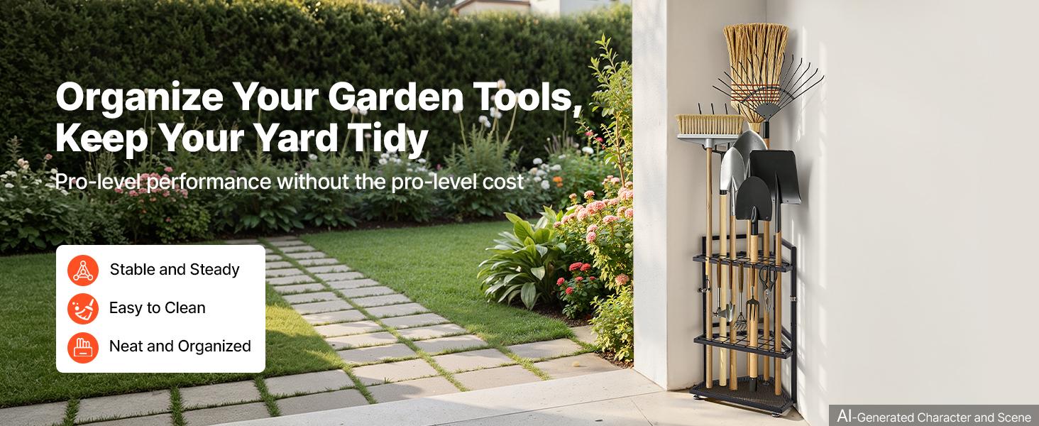 VEVOR Garden Tool Organizer for Corner, 17 Slots, Metal Garage Storage Rack, for Rakes/Shovels/Brooms, Yard Utility Tool Holder for Shed/Outdoor/Lawn Organization, Heavy-Duty Steel, with Hooks, Black VEVOR Garden Tool Organizer for Corner, 17 Slots, Metal Garage Storage Rack, for Rakes/Shovels/Brooms, Yard Utility Tool Holder for Shed/Outdoor/Lawn Organization, Heavy-Duty Steel, with Hooks, Black