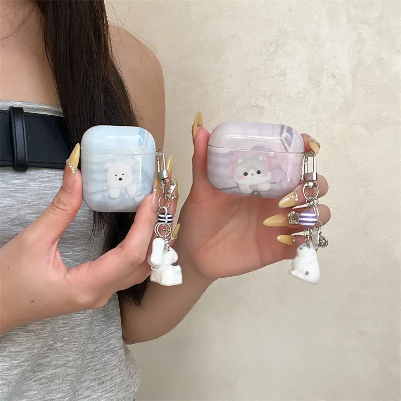 AirPods 4/Pro/Pro2 PC Earphone Case | Beddog and Cat | Cute Animal Pendant | Best Friend Gift | Suitable for AirPods 1 2 3 4 Pro Pro2