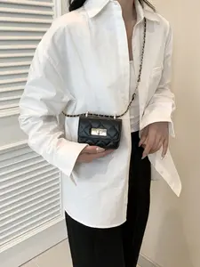 Woven Chain Bag - Mini Square Design, Diamond Pattern Stitching, Flip Closure, Cute Diagonal Cross-Body Bag for Women