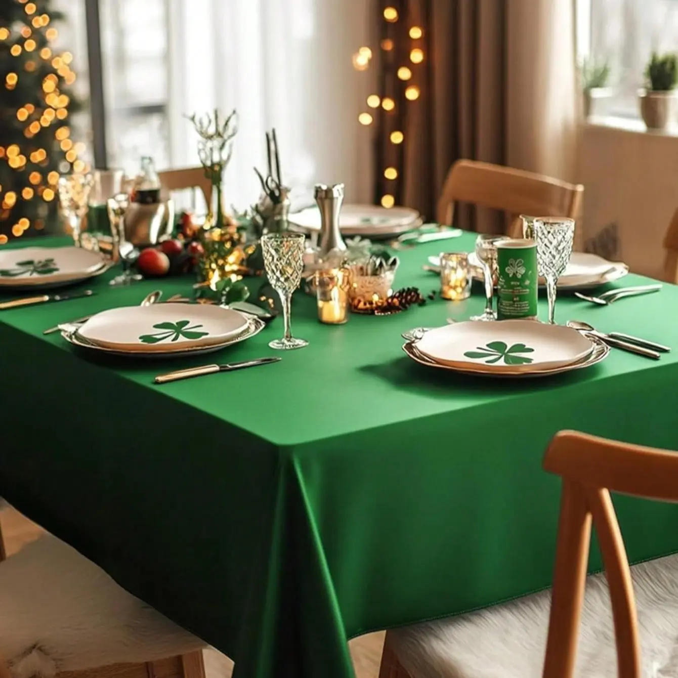 Disposable Christmas Plastic Tablecloth Set, 54x108 Inch Rectangular Table Cover, Festive Decorations for Holidays