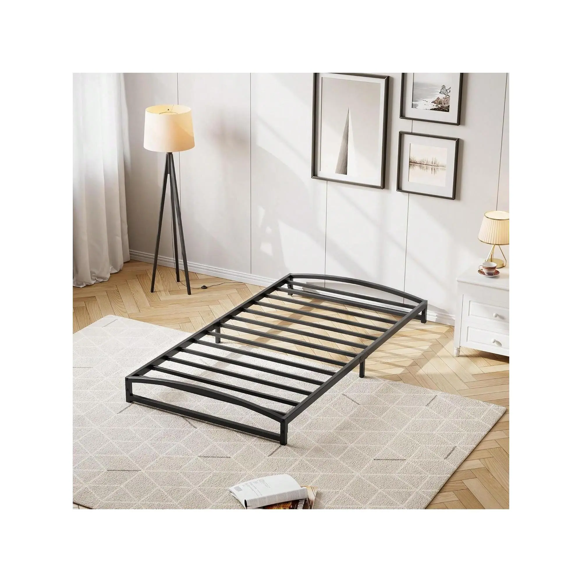 black- Low Bed Frame Full Size - 6 Inch Heavy Duty Metal Platform, Mattress Foundation, No Box Spring Needed, Noise-Free, Non-Slip, Easy Assembly