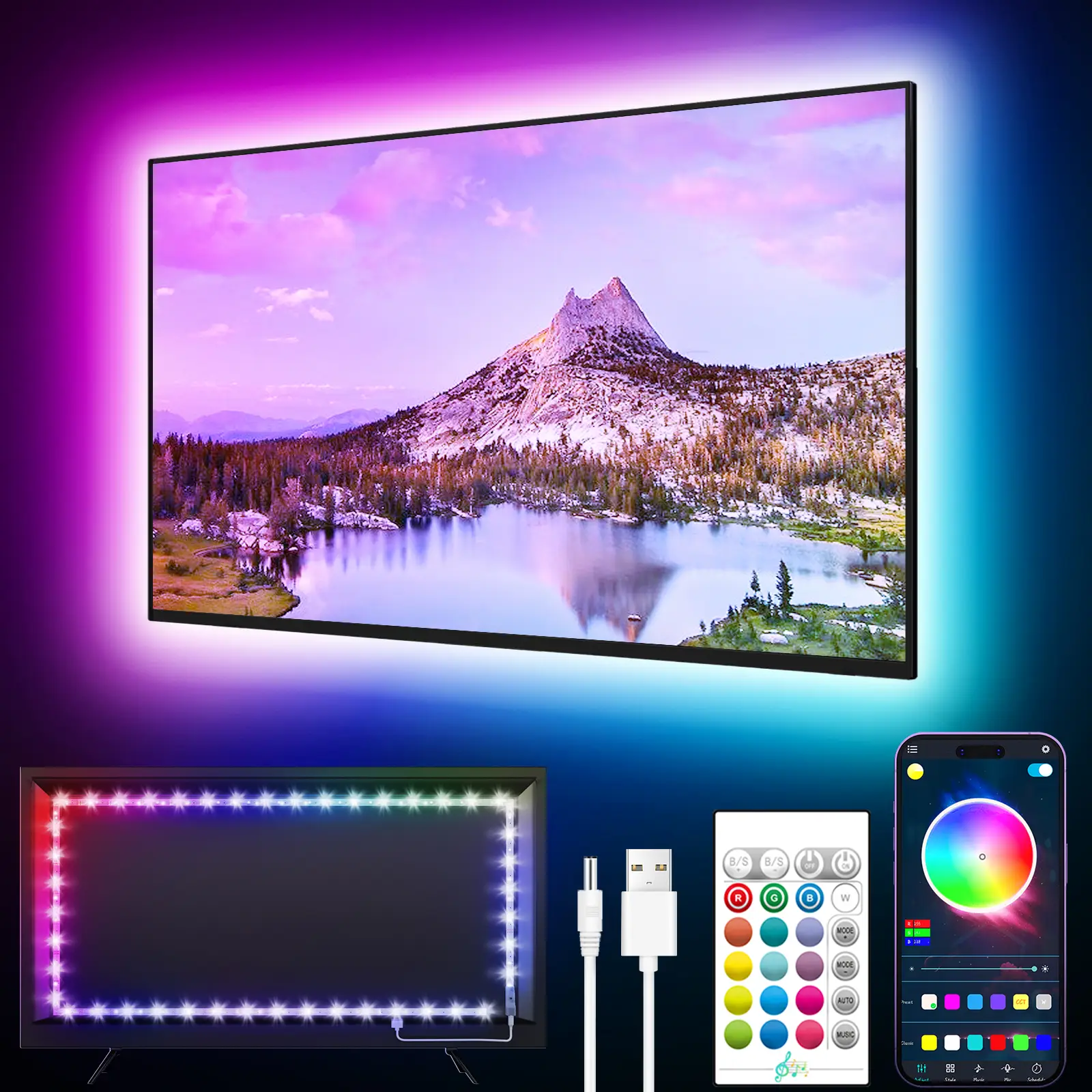 [TYUTE]TV Backlights, 13.1FT LED Lights for 32-65 Inch TV, RGB TV LED Lights Behind, Music Sync Bluetooth APP and Remote Control TV LED Strip Lights U
