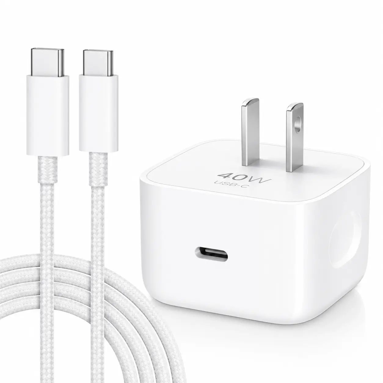 40W USB-C Wall Charger with USB-C to USB-C Cable (3ft), Fast Charging Power Adapter for Smartphones, Tablets, Compact Travel Charger