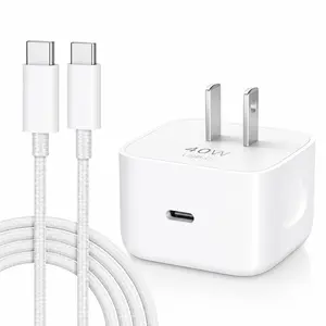 40W USB-C Wall Charger with USB-C to USB-C Cable (3ft), Fast Charging Power Adapter for Smartphones, Tablets, Compact Travel Charger