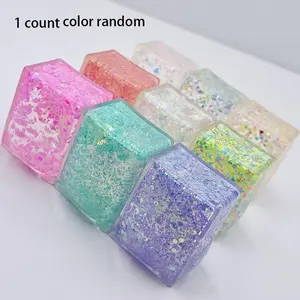 Random Color Ice Cube Shaped Stress Relief Toy, 1 Count Creative Cute Glittering Squeeze Toy, Stress Relief Toy, Stress Relief Squishy
