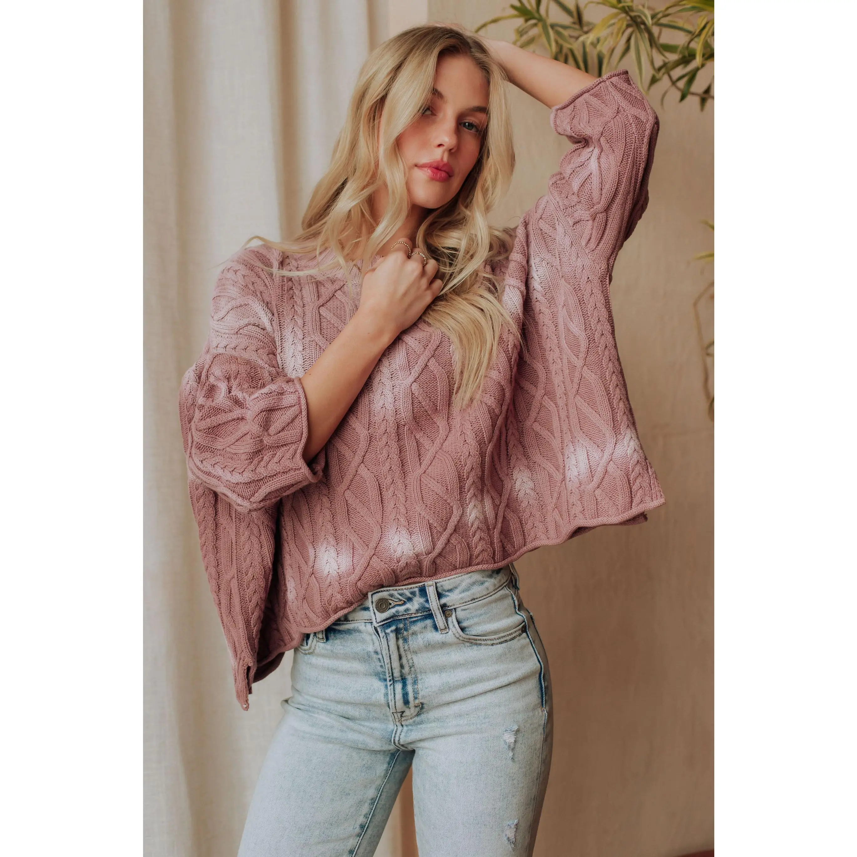 Lilac & White Cable Knit Sweater
