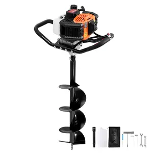 VEVOR Post Hole Digger Gas Powered, 52CC 1450W Earth Auger, Gas Auger with 8" Auger Drill Action Design Bits & 1 Extension Rod, Post Fence Hole Digger for Farmland Garden Plant, Orange+Black