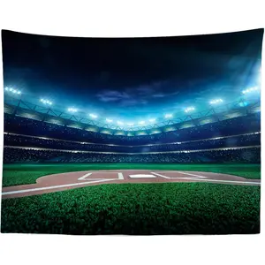 Baseball Tapestry Wall Hanging 60x50 Inch Baseball Stadium at Night Sports Field Tapestry Wall Art for Adults Children Boys Dorm Bedroom Living Room Decor, Baseball Theme Party Decorations
