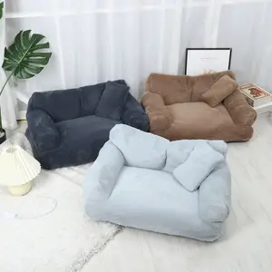 Short Plush Pet Sofa Bed for Cats & Dogs, Open Design, Warm Polyester Fiber, Removable Washable Cover, Ideal for Playing Sleeping