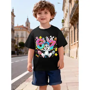 67 Six Seven Meme 6 7 Cute Rabbit Bunny Easter Day Novelty Awesome Graphic Kids' Quick Dry Moisture-Wicking T-Shirt, Breathable Lightweight Athletic Tee for Boys Outdoor Sports