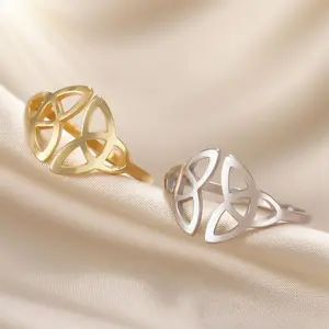 Teamer Witch Knot Ring Stainless Steel Wiccan Irish Celtics Knot Women Men Open Finger Ring Witchcraft Amulet Protection Jewelry