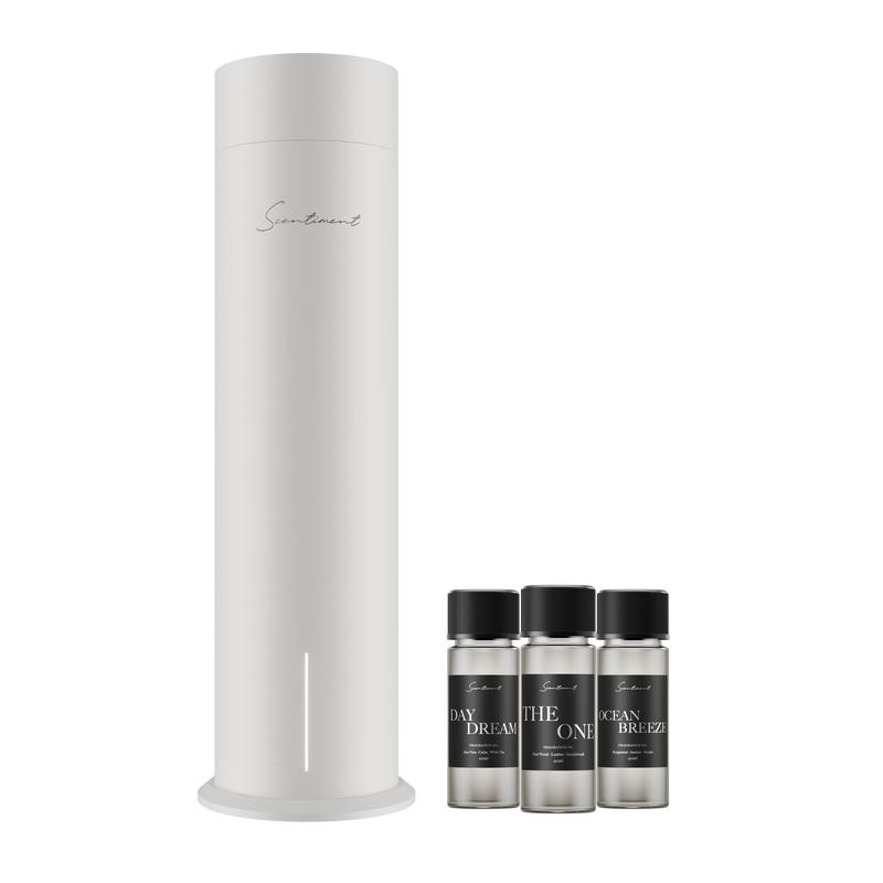 Scentiment Diffuser Tall Air 2 - Discovery Kit with Sampler Oils: Cold-Air Diffusion Technology with Wi-Fi & Touch Controls, Rechargeable Battery, Covers 1000 Sqft; Includes Top 3 Luxury Hotel-Inspired Fragrance Oils (20ml)